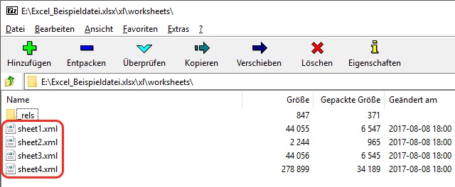 Screenshot Excel 2010 Sheets XML